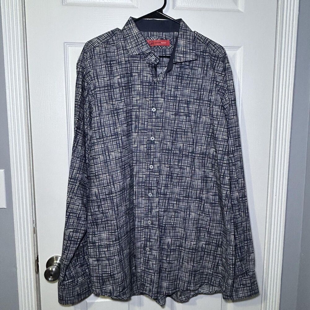 Georg Roth Shirt Men's 2XL Blue Geometric Long Sleeve Button Front Pima Cotton